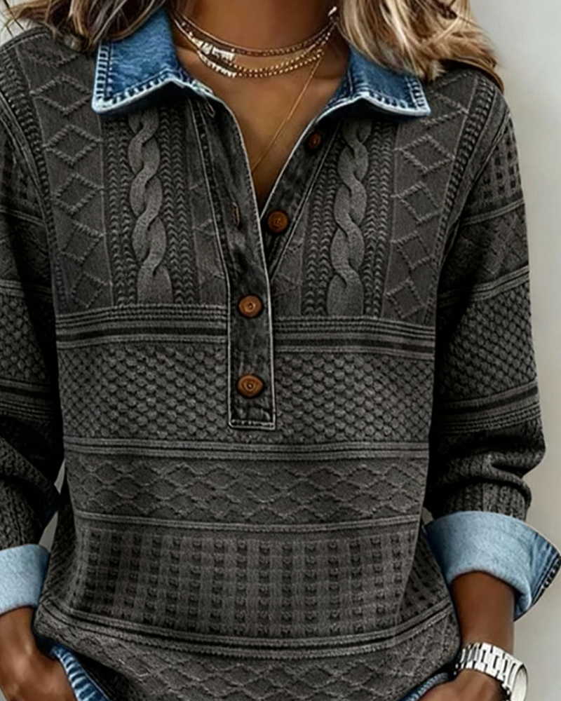 Grace™ - Trendy Sweatshirt with Half Button and Collar