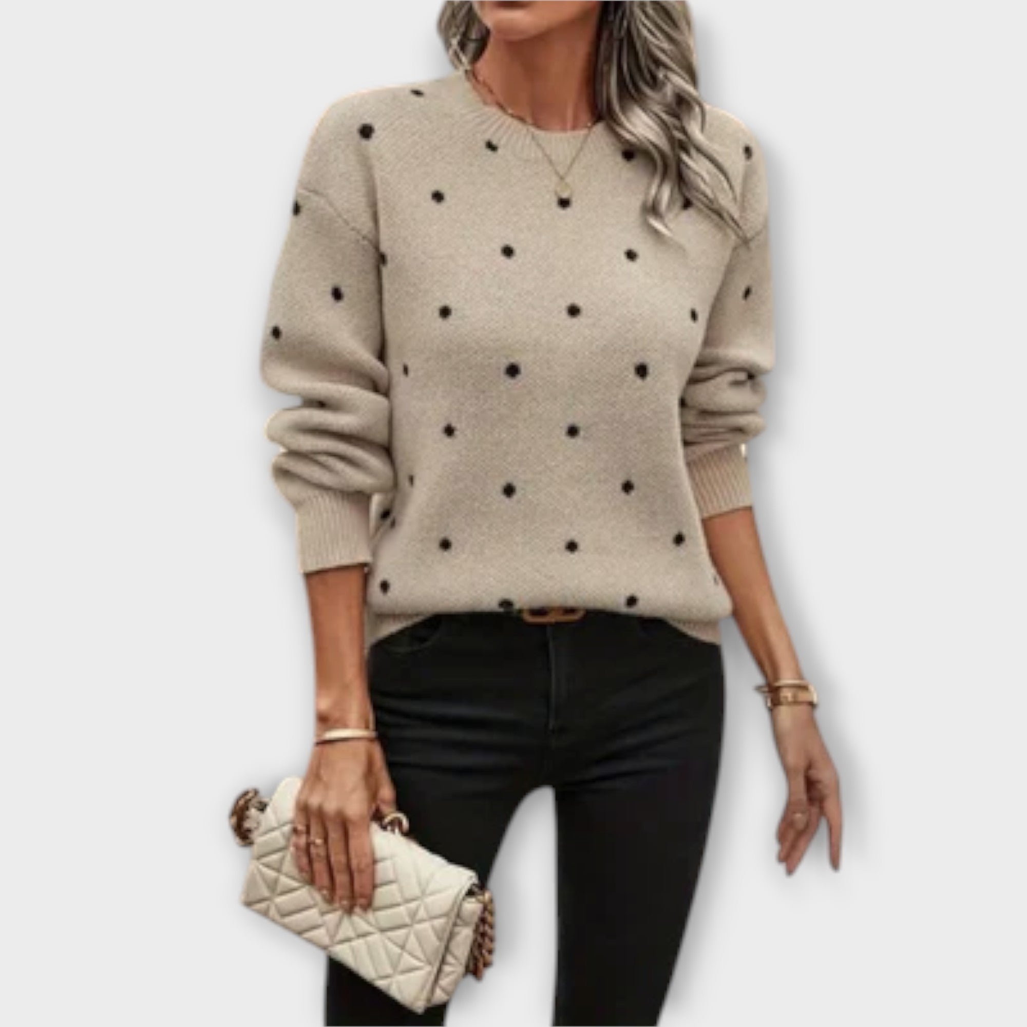 Grace™ – Casual Long Sleeve Knit Sweater with Polka Dot Pattern
