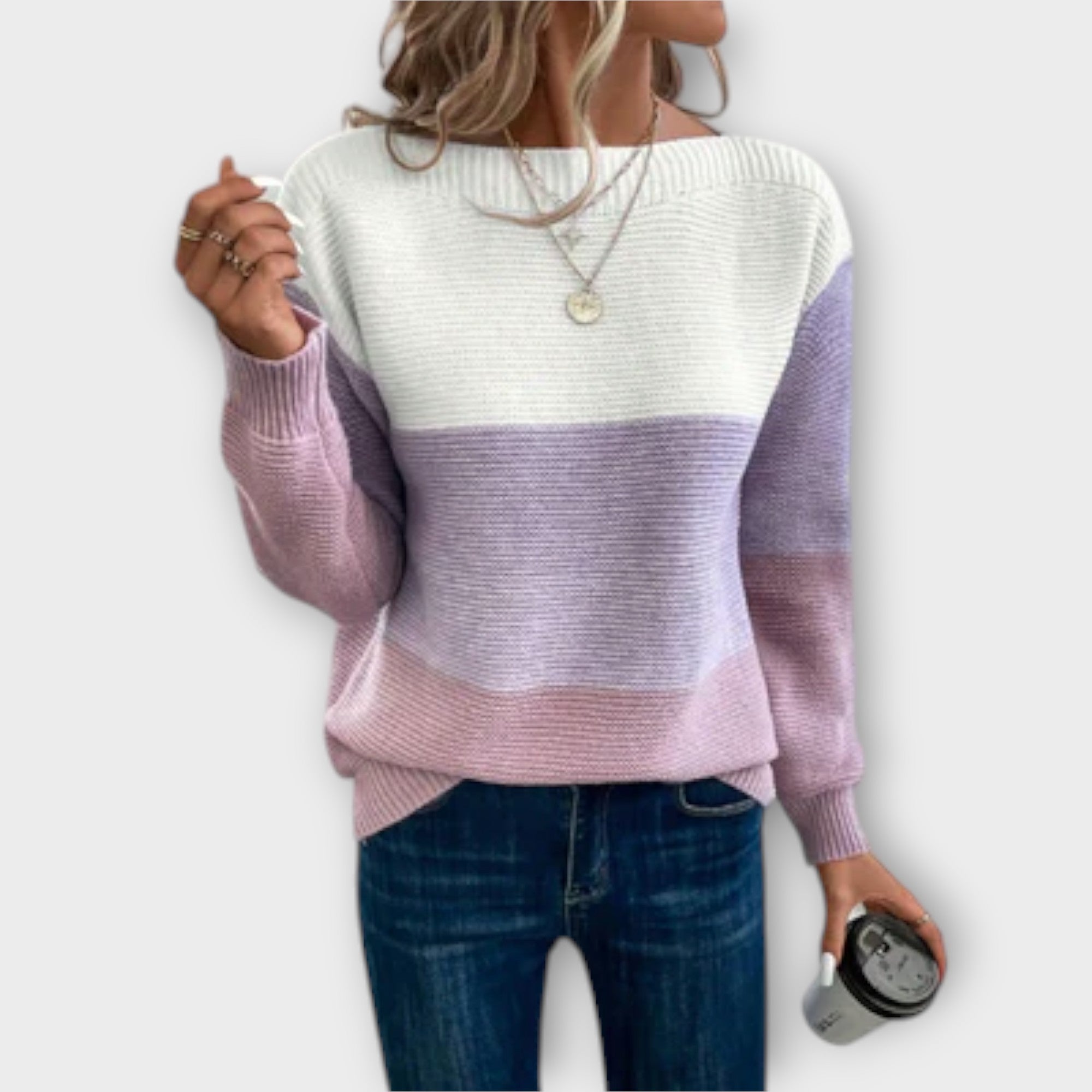 Grace™ Elegant Three-Color Patchwork Sweater