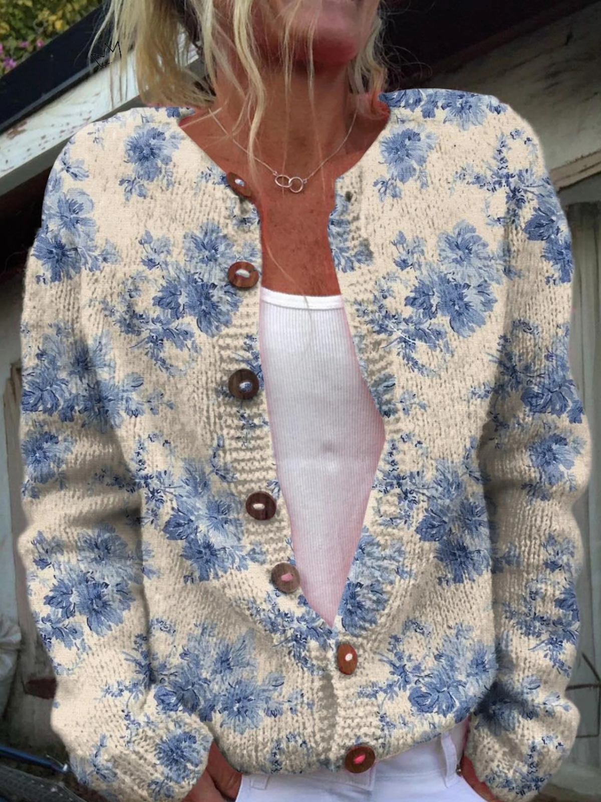 Grace™ Women's Lovely Floral Art Print | Buttoned Cardigan Sweater