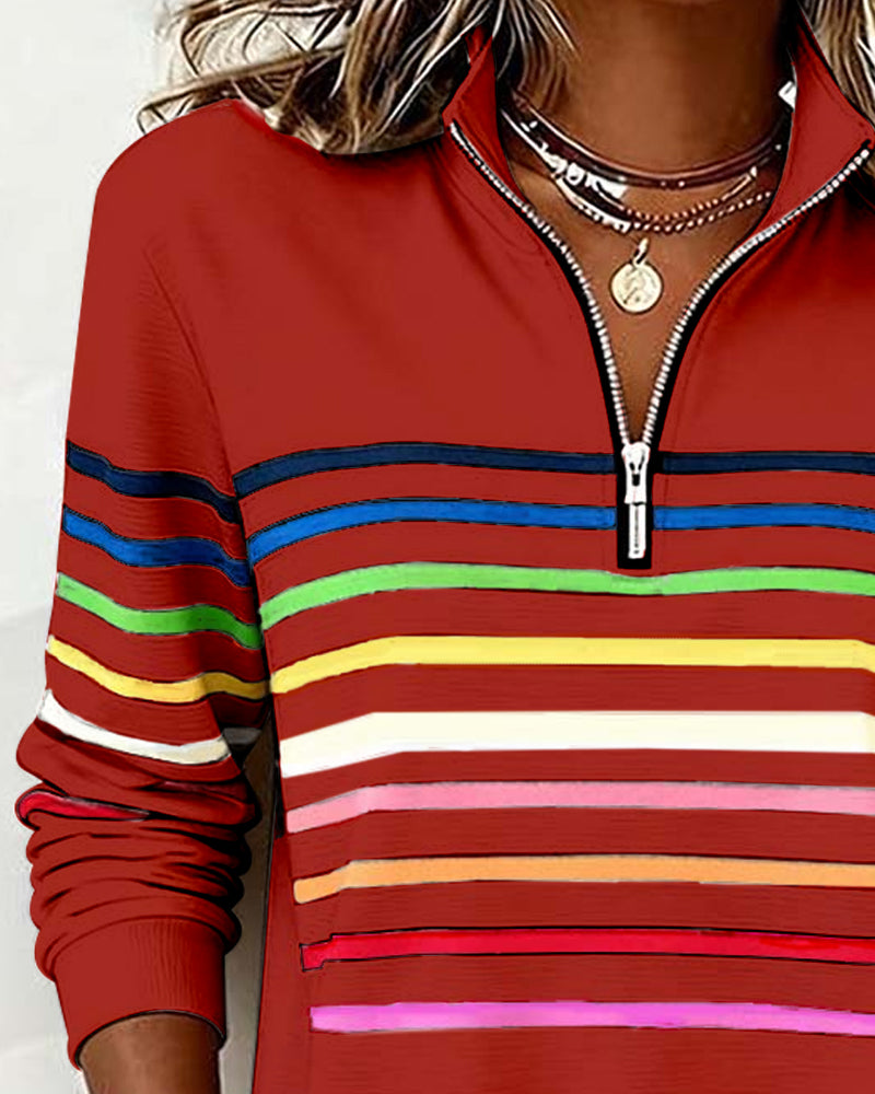 Grace™ - Rainbow Striped Zip Sweatshirt