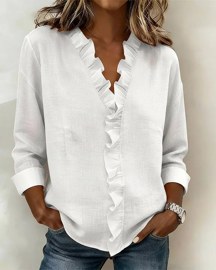Grace™ - Blouse with Ruffles, V-Neck and Long Sleeves