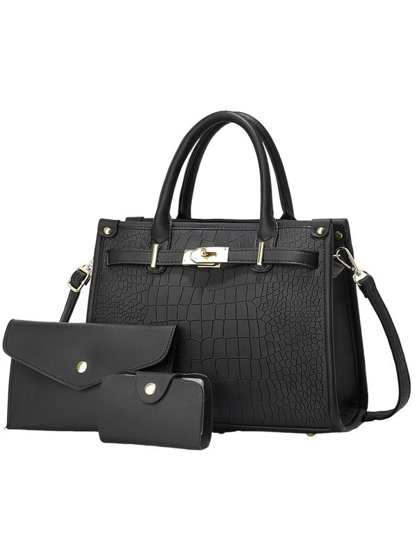 Grace™ - Crocodile Embossed PU Leather Large Capacity Handbag Set