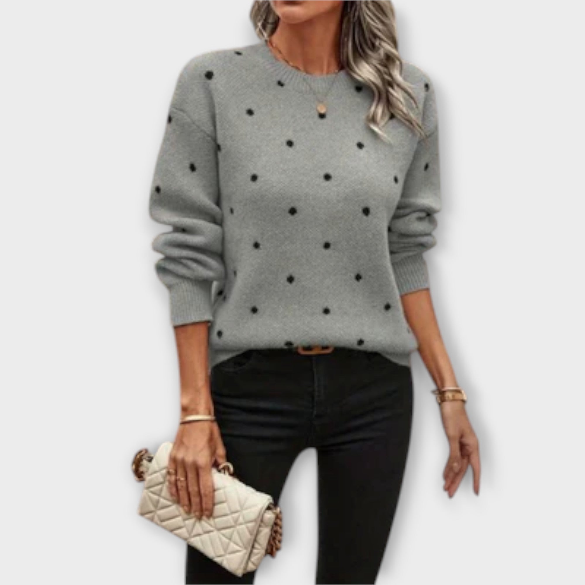 Grace™ – Casual Long Sleeve Knit Sweater with Polka Dot Pattern