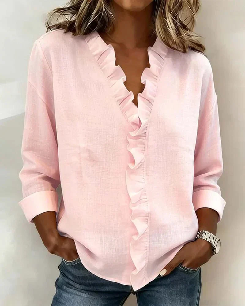 Grace™ - Blouse with Ruffles, V-Neck and Long Sleeves