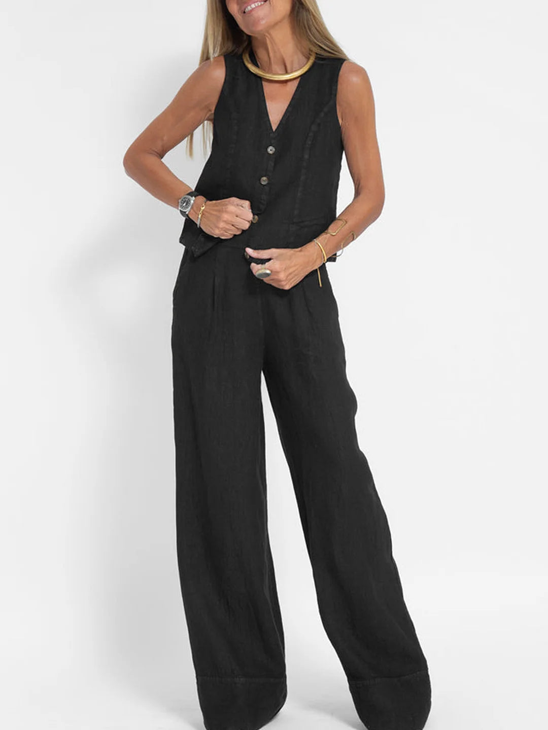 Grace™ | Buttoned Vest and Wide Pants