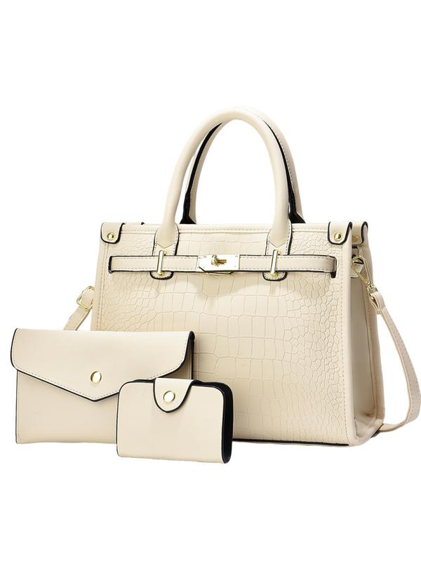 Grace™ - Crocodile Embossed PU Leather Large Capacity Handbag Set