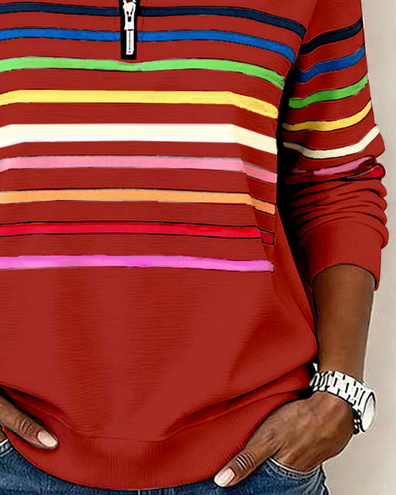 Grace™ - Rainbow Striped Zip Sweatshirt