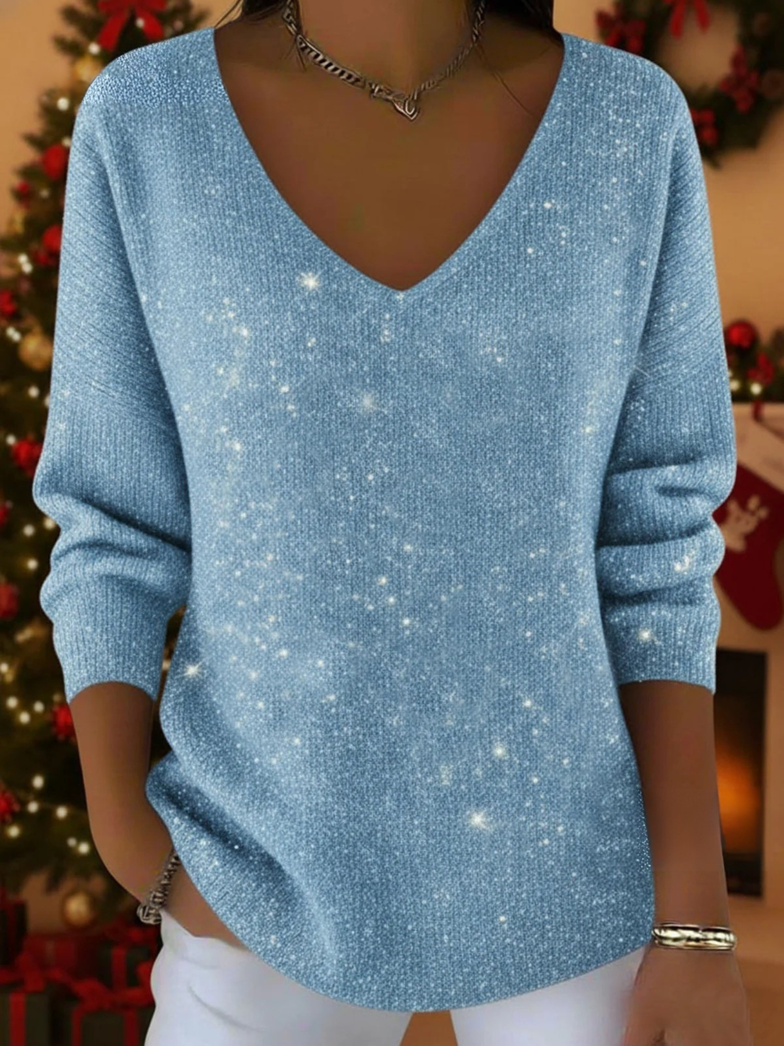 Grace™ - Festive Women's Sweater with V-neck