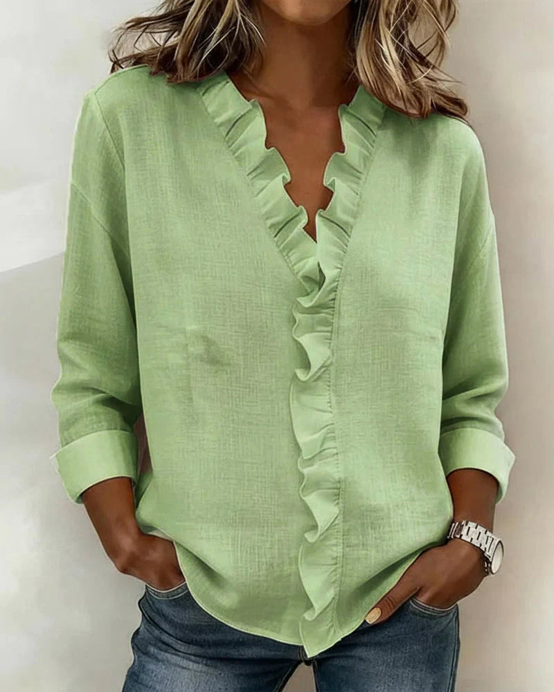 Grace™ - Blouse with Ruffles, V-Neck and Long Sleeves