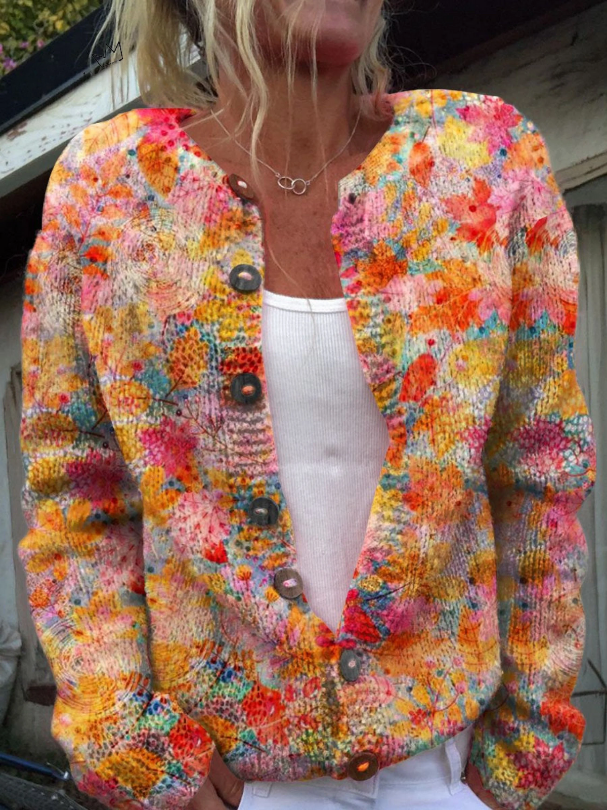 Floral Print Buttoned Casual Cardigan | Grace™ Sweater