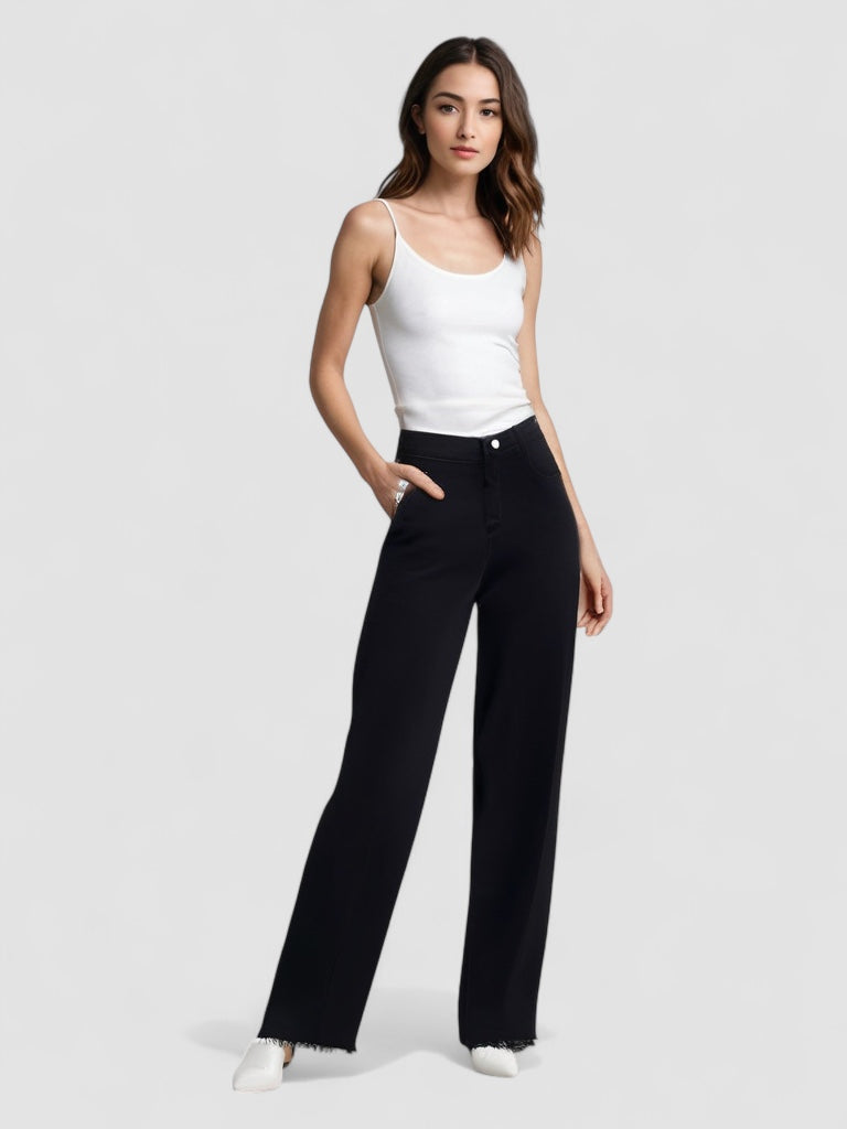 Grace™ | Elegant Black Jeans with Raw Finish