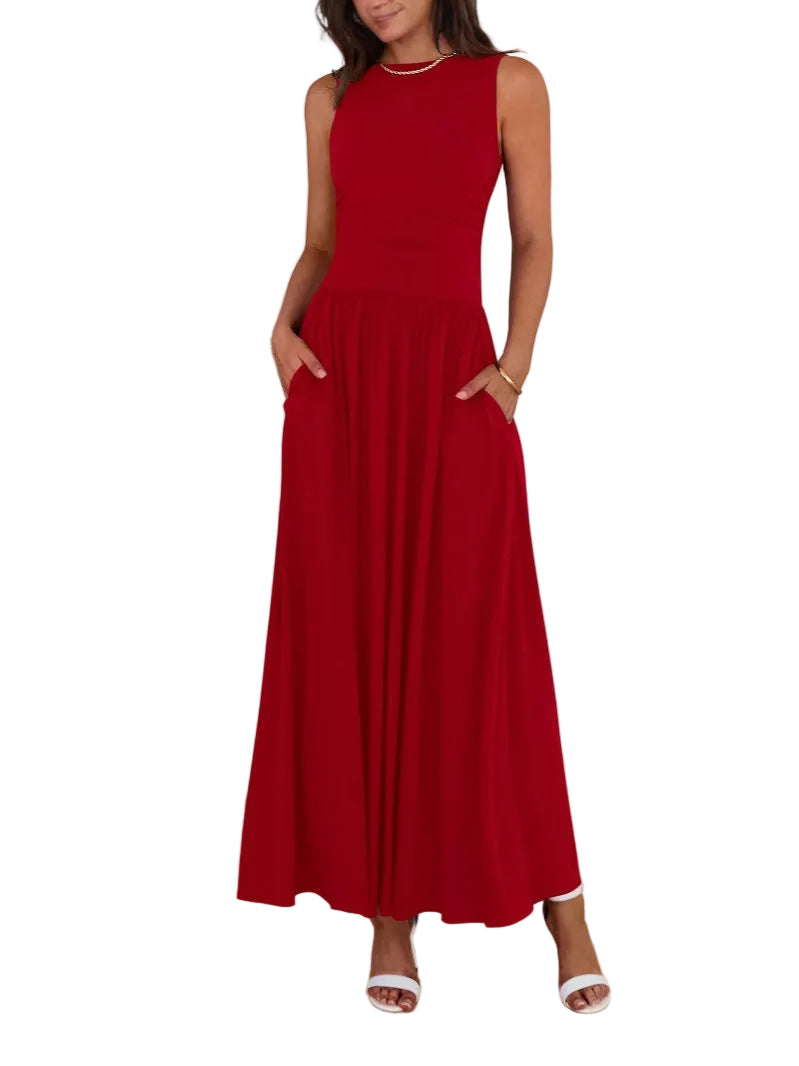 Grace™- Chic Sleeveless Ruched High-Waisted Maxi Dress