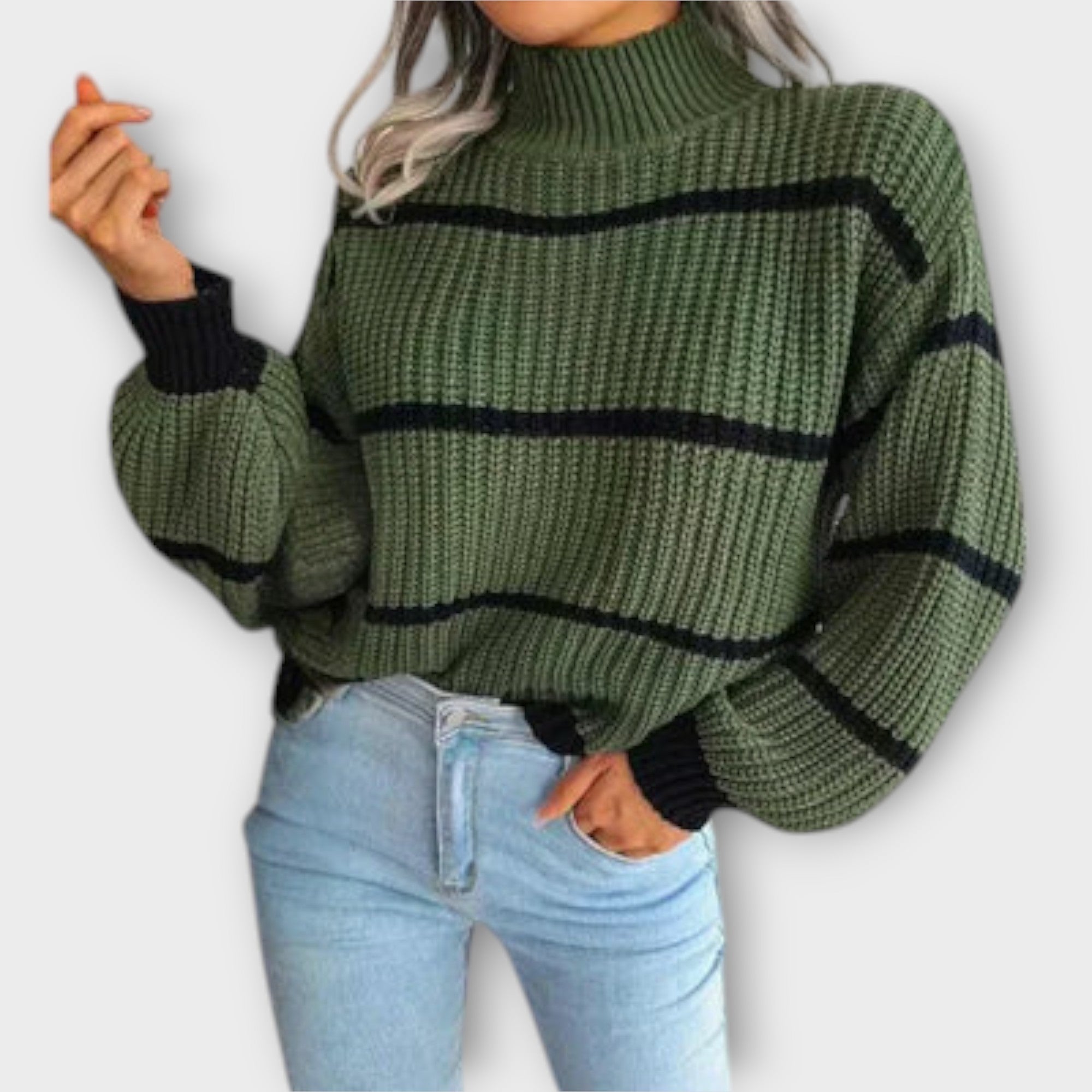 Grace™ - High Neck Sweater with Stripes