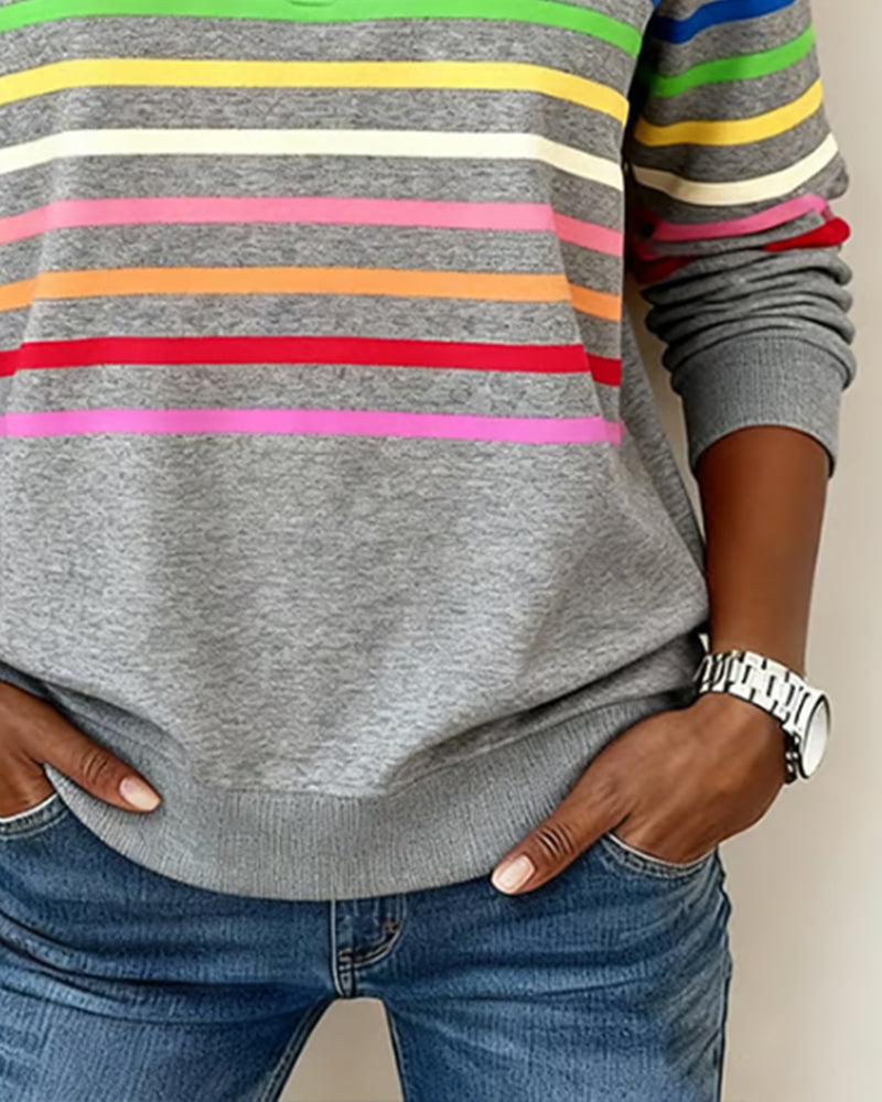 Grace™ - Rainbow Striped Zip Sweatshirt