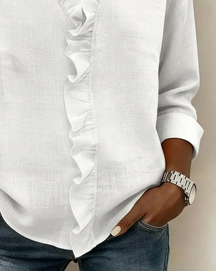 Grace™ - Blouse with Ruffles, V-Neck and Long Sleeves