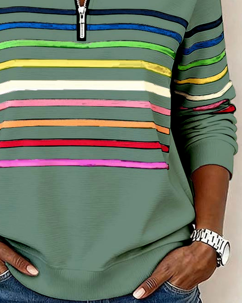 Grace™ - Rainbow Striped Zip Sweatshirt