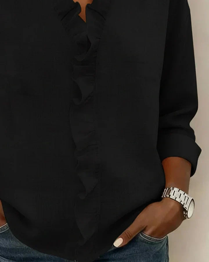 Grace™ - Blouse with Ruffles, V-Neck and Long Sleeves