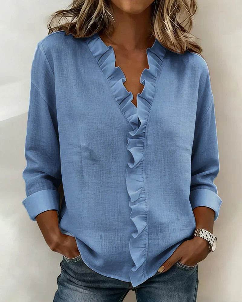 Grace™ - Blouse with Ruffles, V-Neck and Long Sleeves