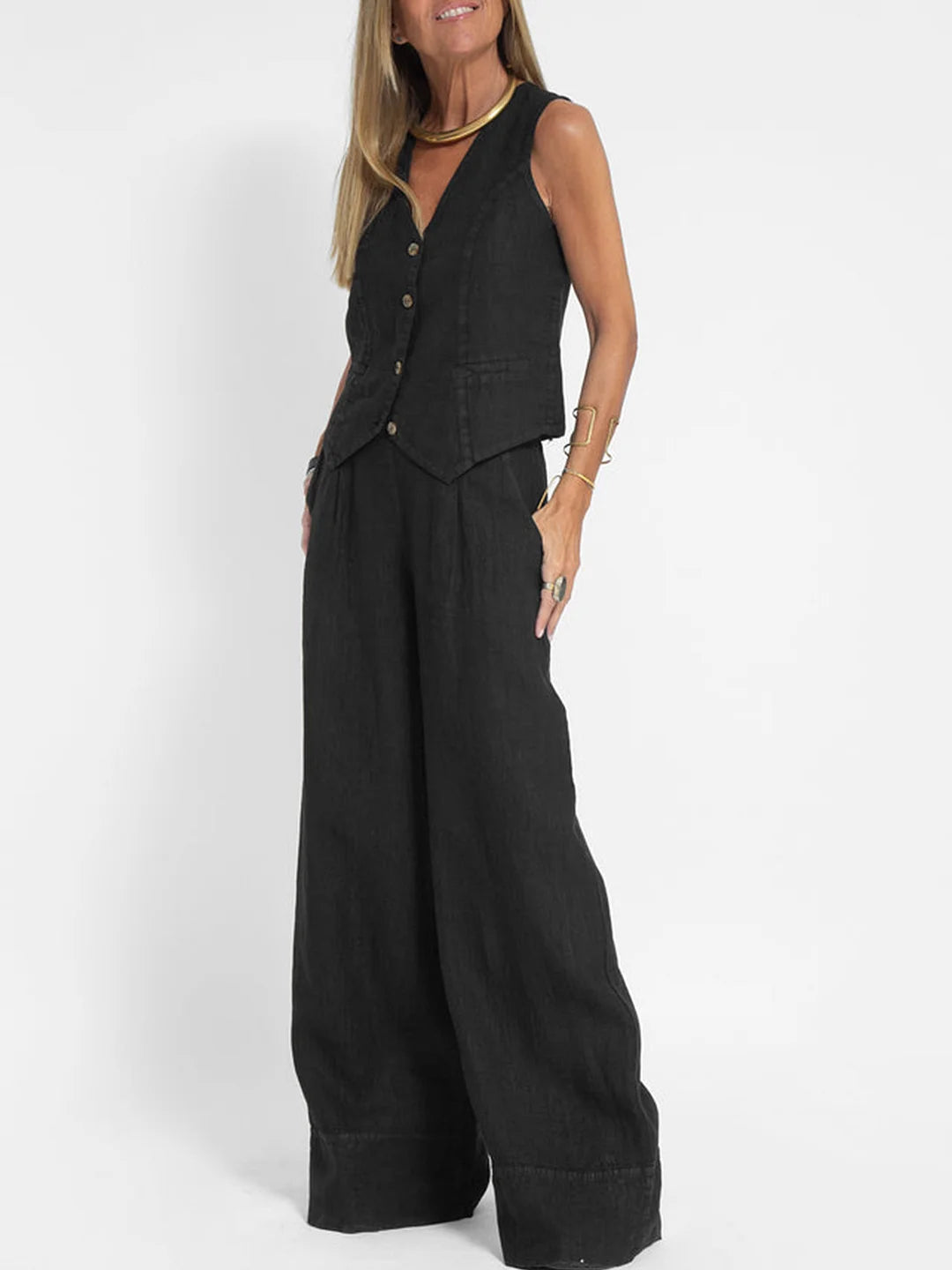 Grace™ | Buttoned Vest and Wide Pants