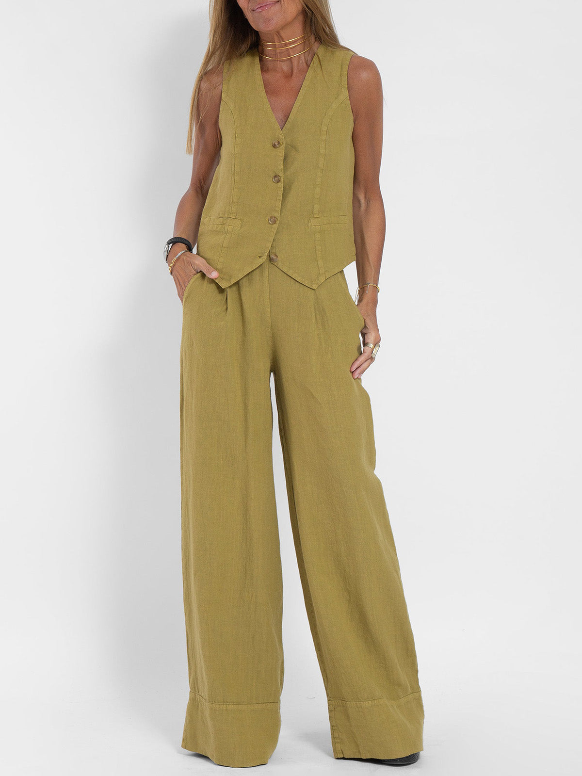 Grace™ | Buttoned Vest and Wide Pants