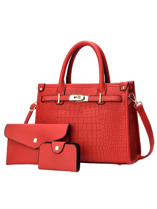 Grace™ - Crocodile Embossed PU Leather Large Capacity Handbag Set