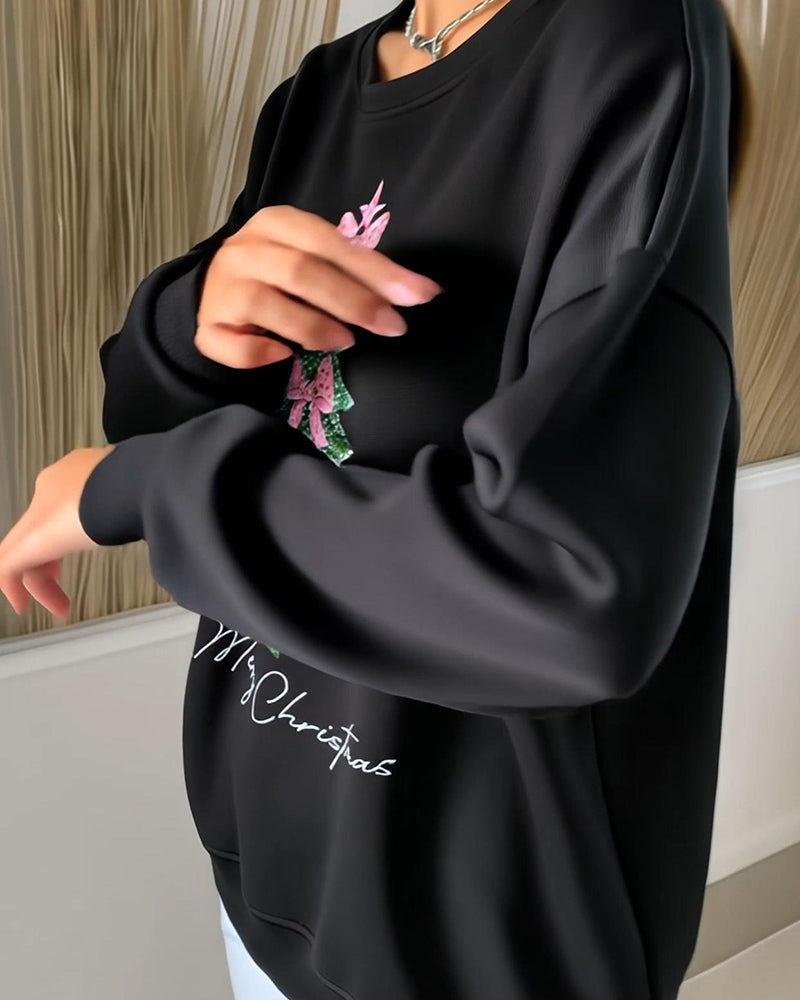 Grace™ - Round Neck Long Sleeve Christmas Print Sweatshirt