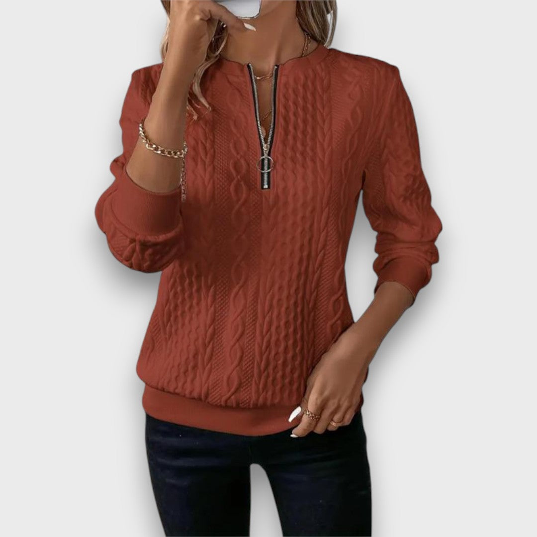 Grace™ - Cable-Knit Zip Front Sweater