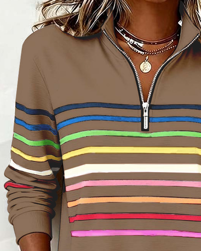 Grace™ - Rainbow Striped Zip Sweatshirt