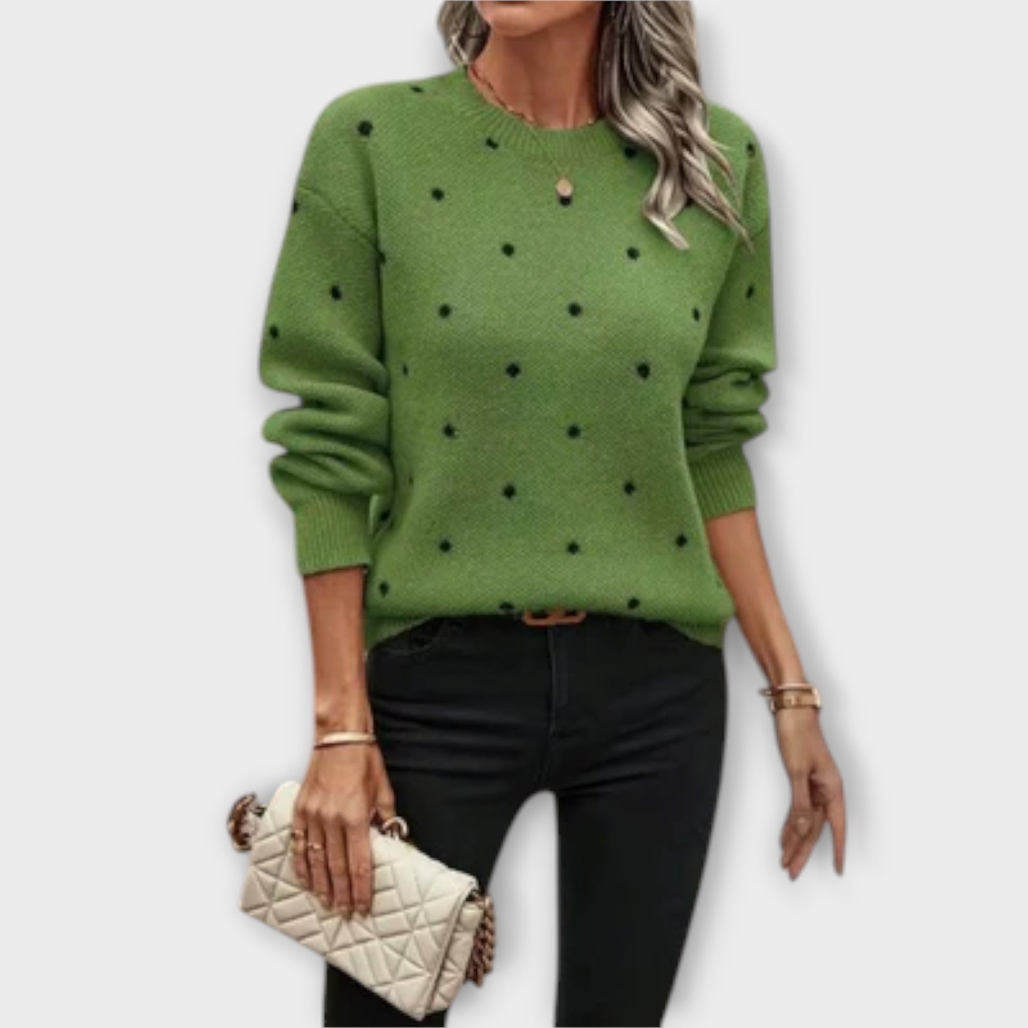 Grace™ – Casual Long Sleeve Knit Sweater with Polka Dot Pattern