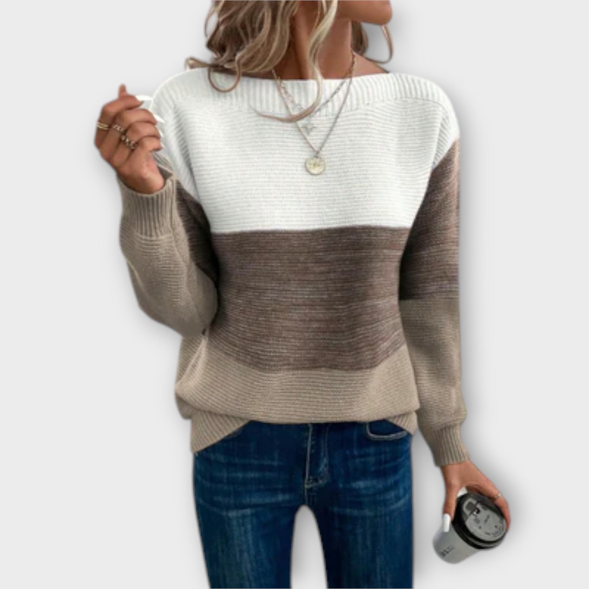 Grace™ Elegant Three-Color Patchwork Sweater