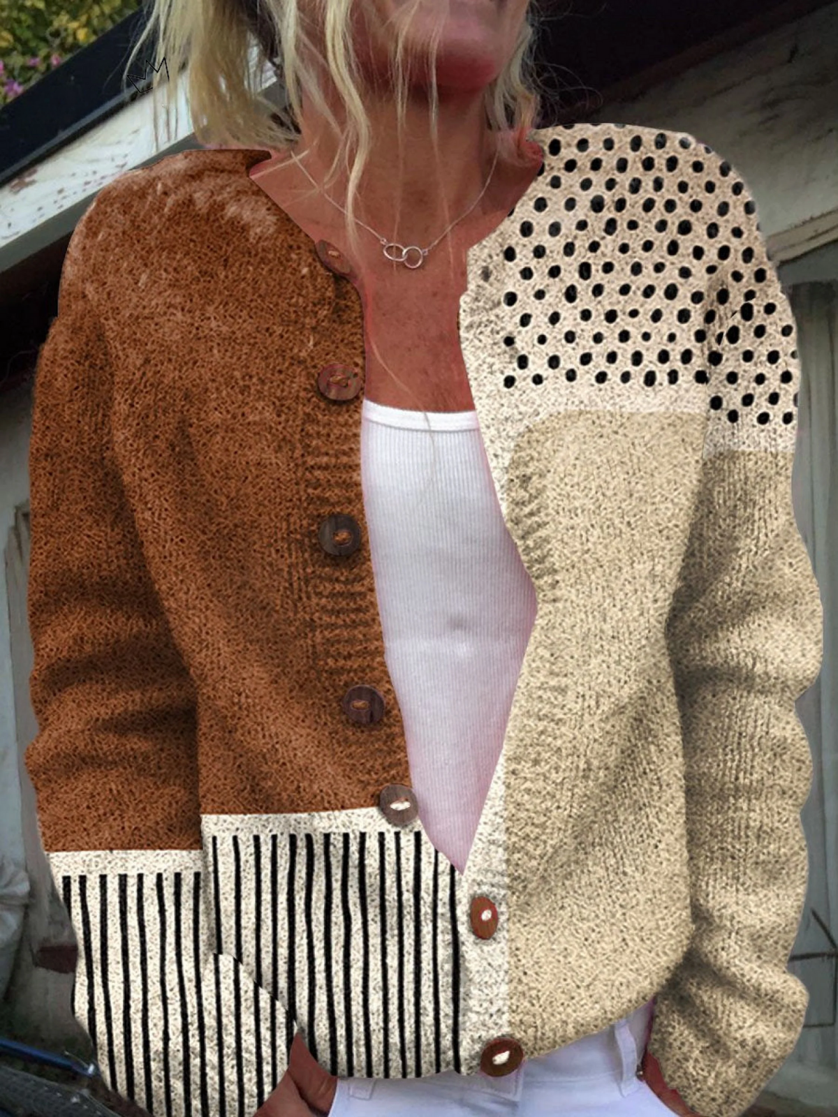 Grace™ Minimalist | Abstract Polka Dots Print Buttoned Cardigan Sweater
