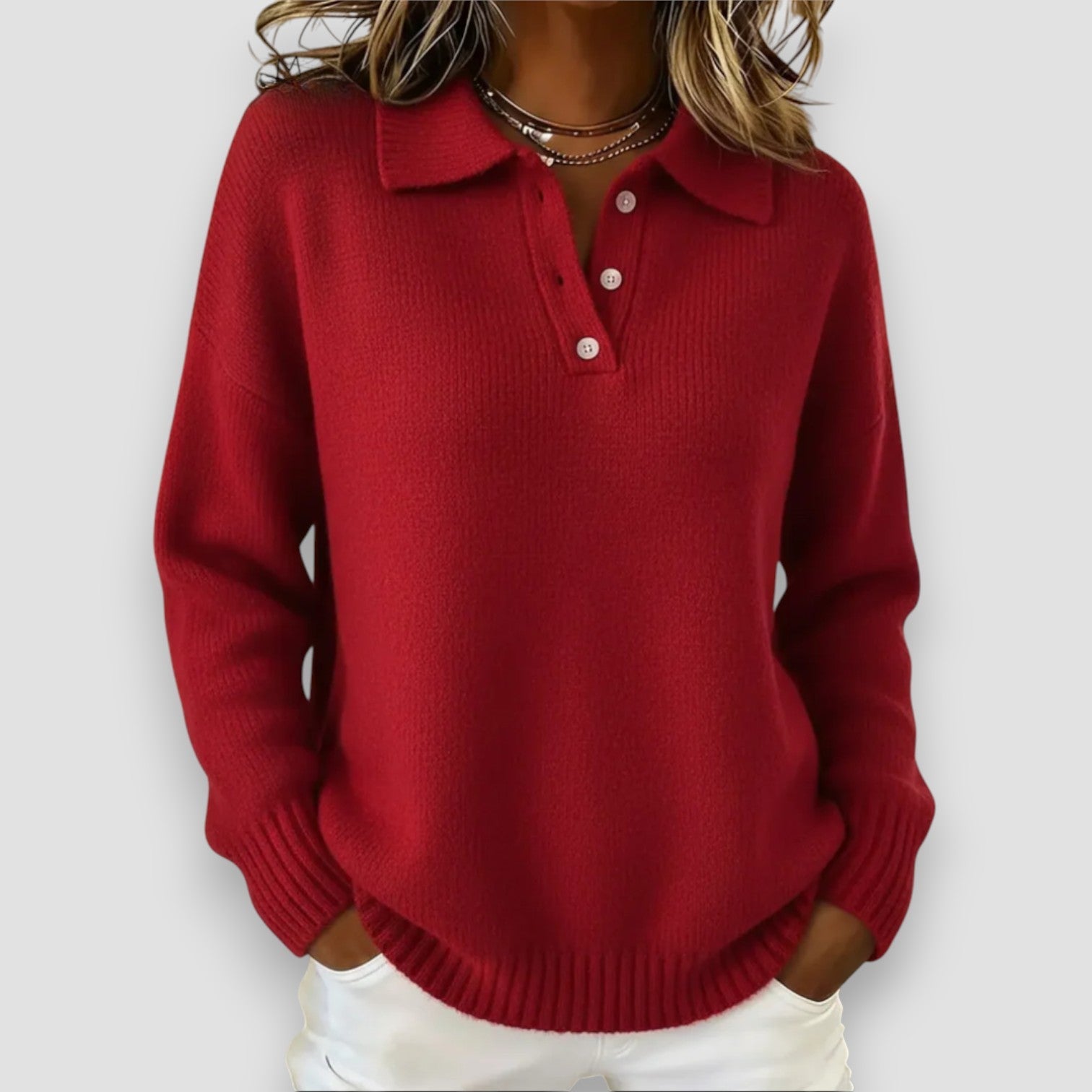 Grace™ - Soft Knit Polo Sweater