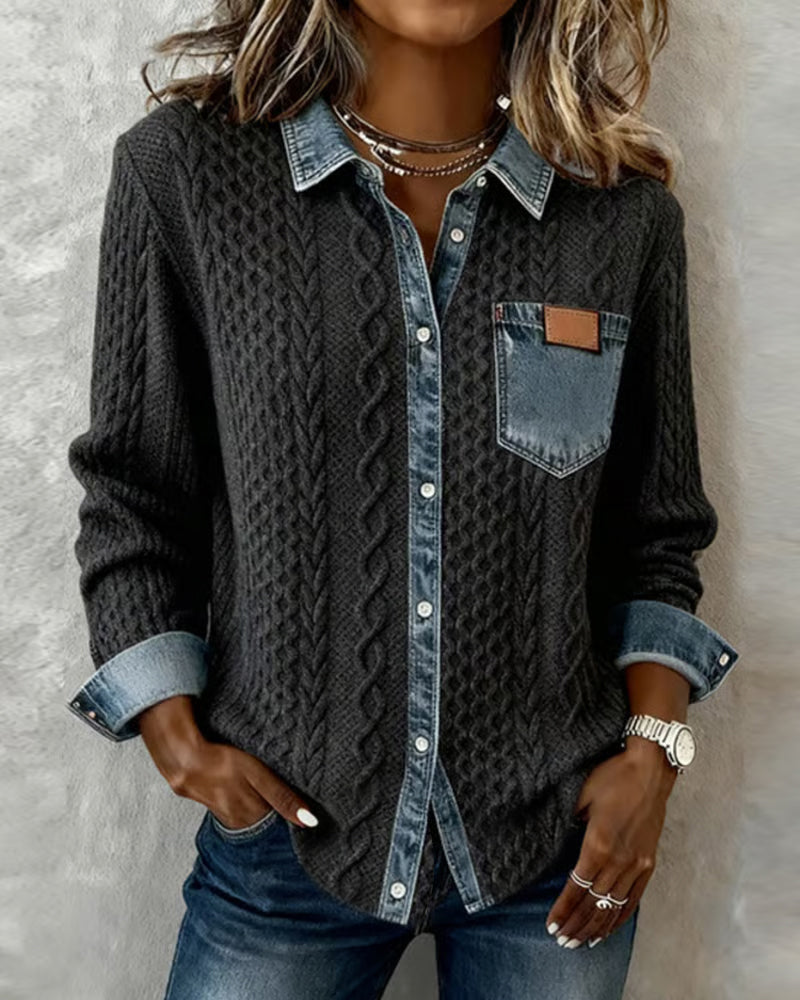 Grace™ - Shirt with Long Sleeves and Denim Details