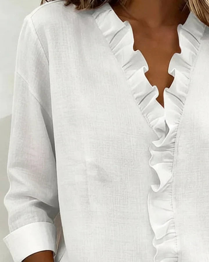 Grace™ - Blouse with Ruffles, V-Neck and Long Sleeves