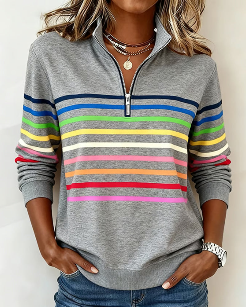 Grace™ - Rainbow Striped Zip Sweatshirt
