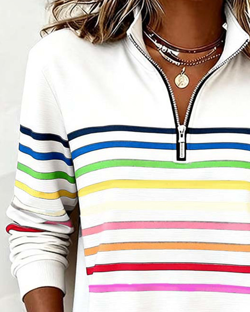Grace™ - Rainbow Striped Zip Sweatshirt