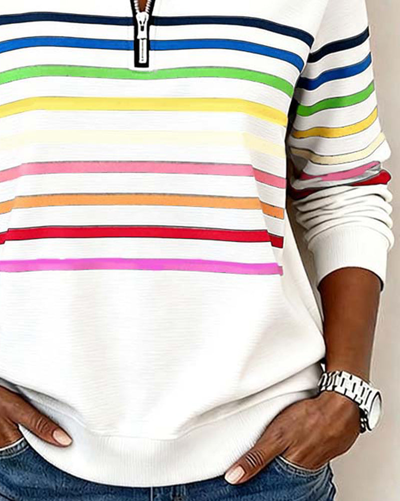 Grace™ - Rainbow Striped Zip Sweatshirt