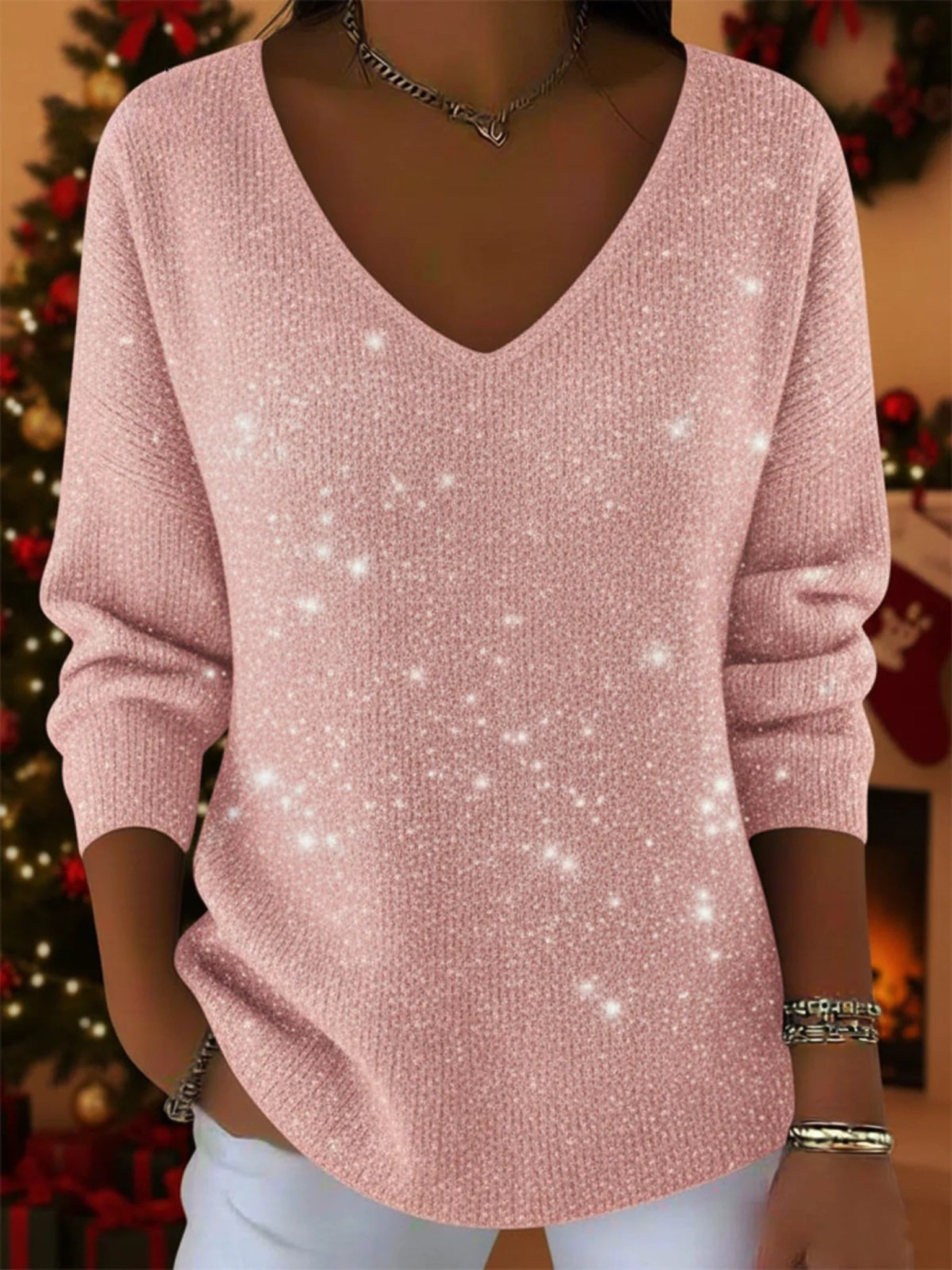 Grace™ - Festive Women's Sweater with V-neck