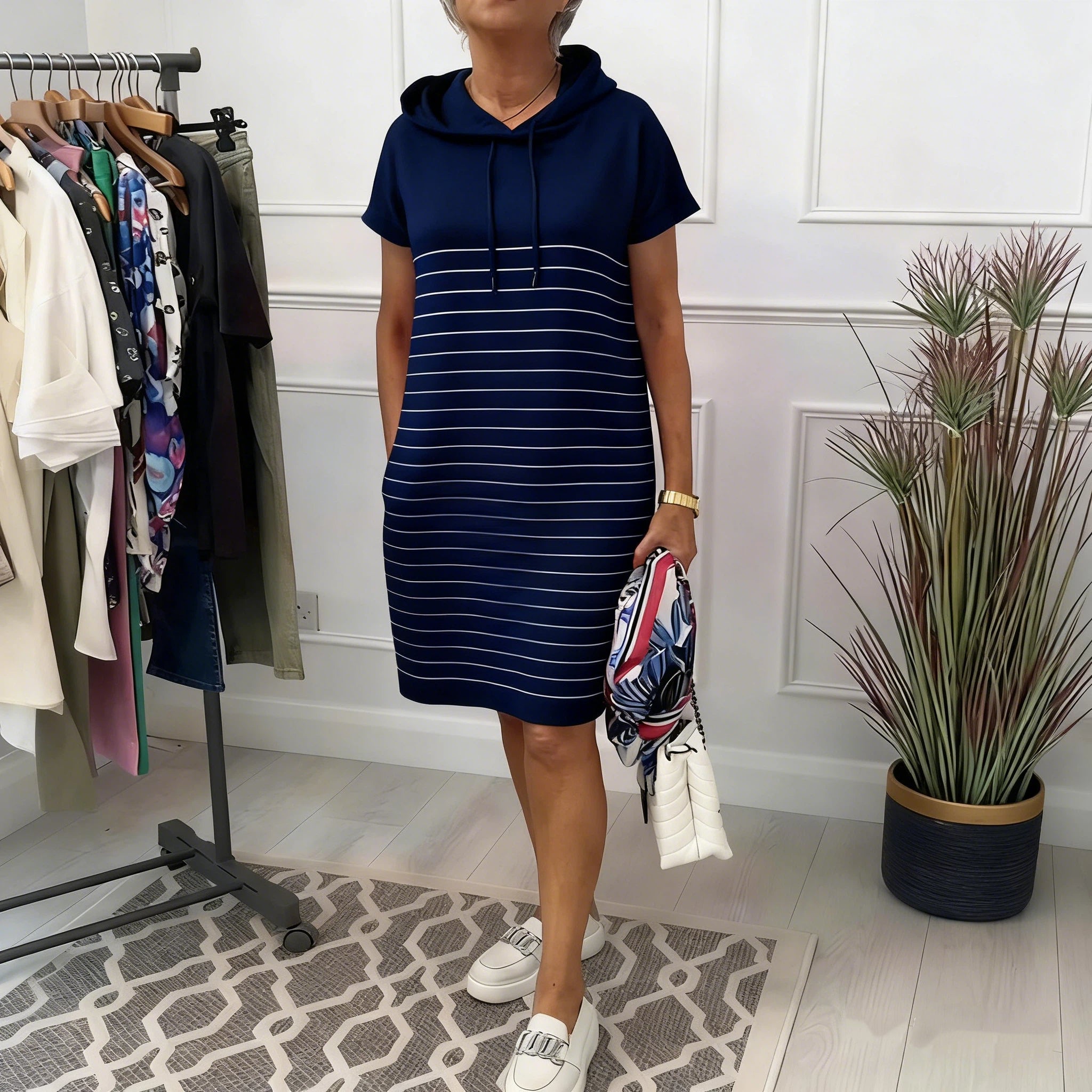 Grace™ - Women's Hooded Striped Comfortable Casual Dress for Everyday