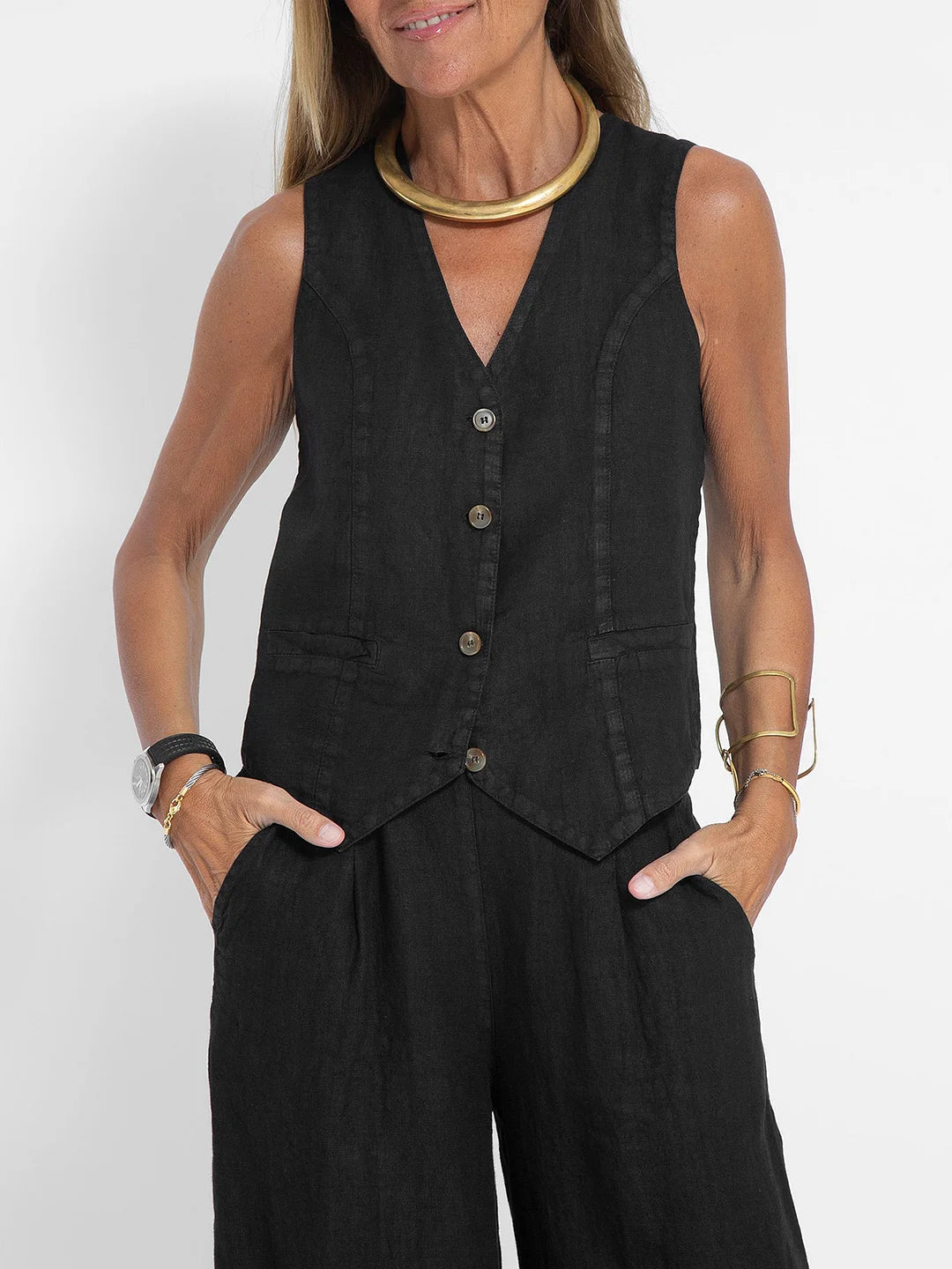Grace™ | Buttoned Vest and Wide Pants