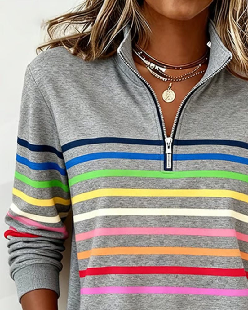 Grace™ - Rainbow Striped Zip Sweatshirt