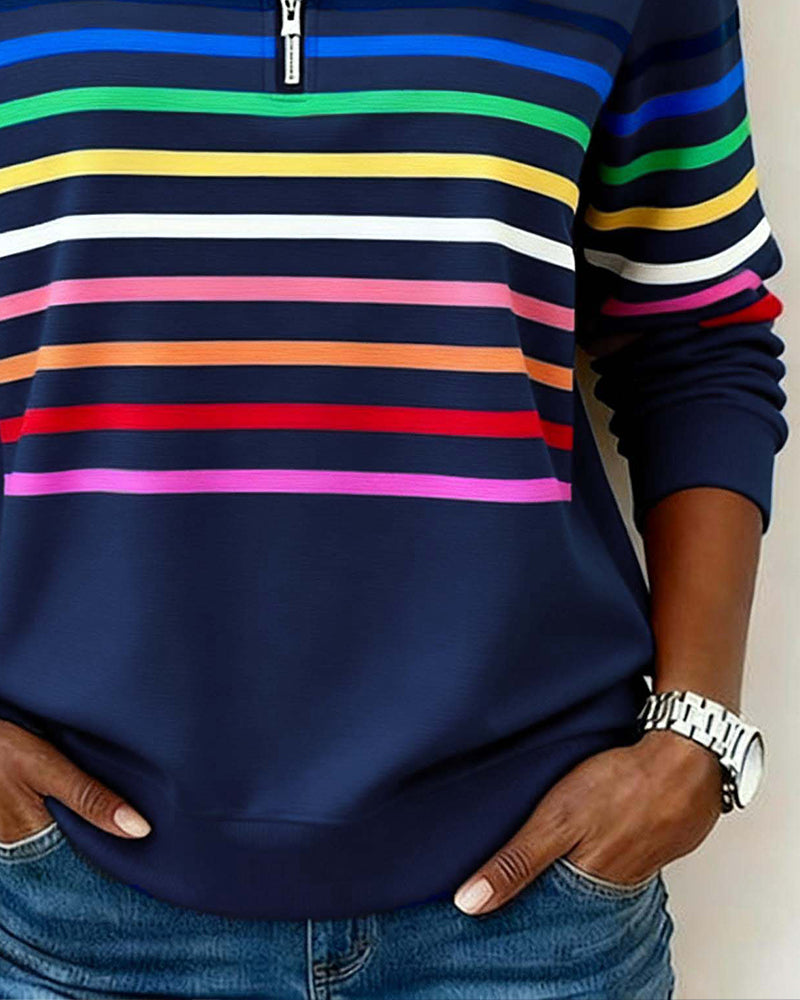 Grace™ - Rainbow Striped Zip Sweatshirt