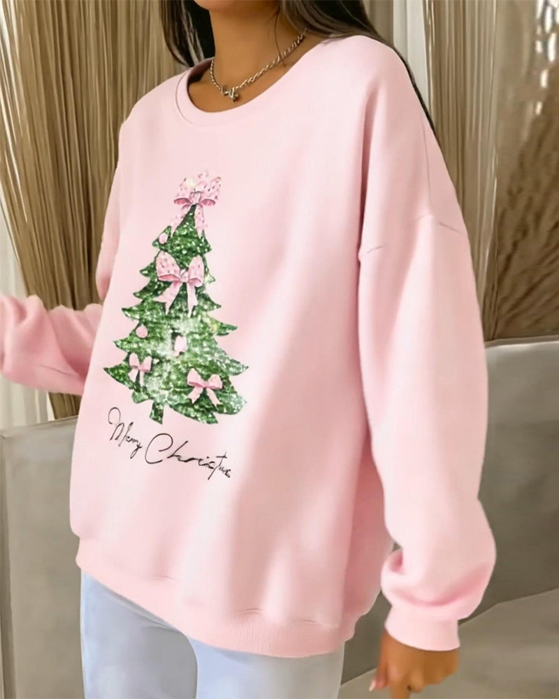 Grace™ - Round Neck Long Sleeve Christmas Print Sweatshirt