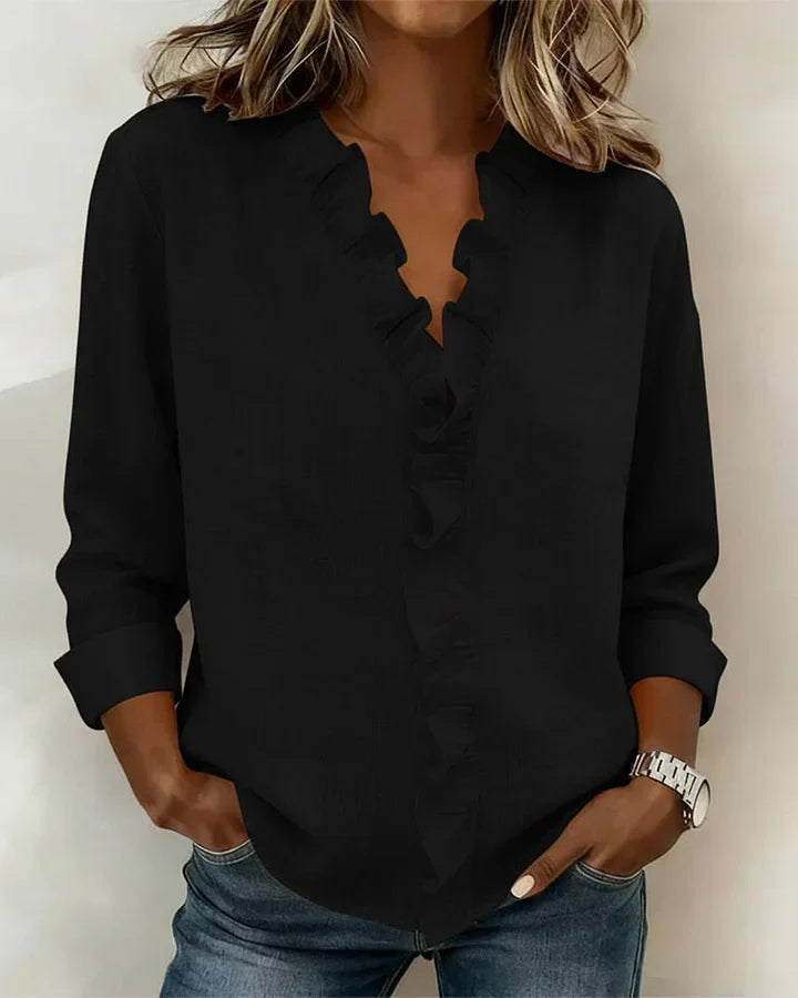 Grace™ - Blouse with Ruffles, V-Neck and Long Sleeves
