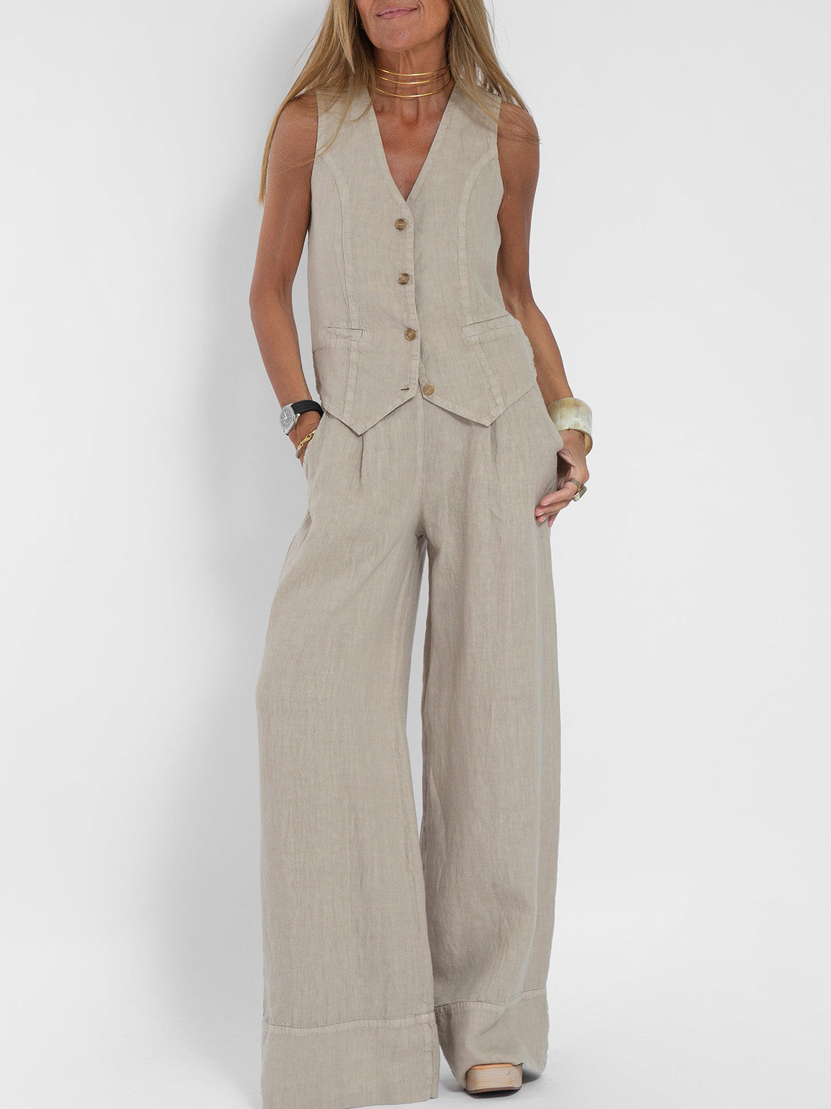 Grace™ | Buttoned Vest and Wide Pants