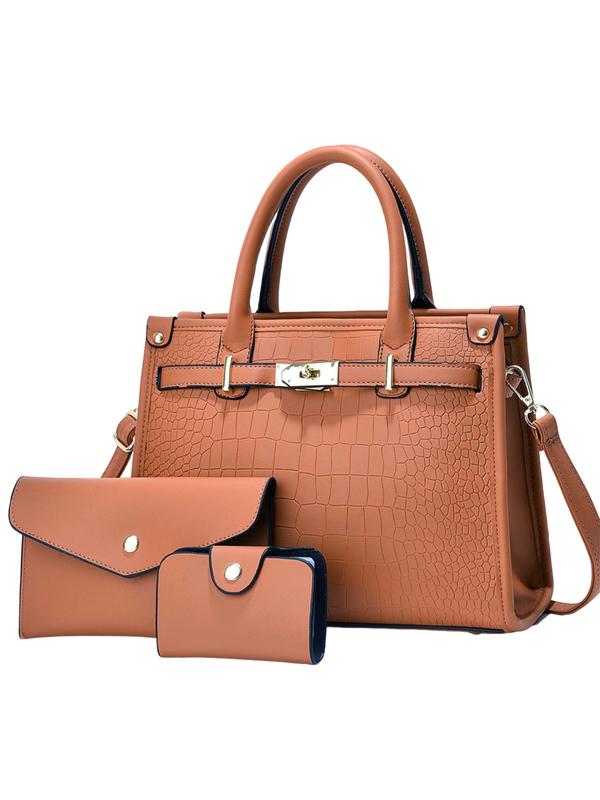 Grace™ - Crocodile Embossed PU Leather Large Capacity Handbag Set