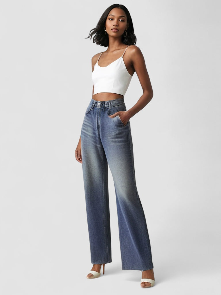 Grace™ | Wide Jeans with Worn Effect