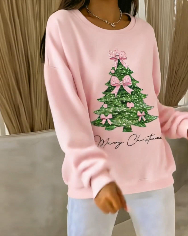 Grace™ - Round Neck Long Sleeve Christmas Print Sweatshirt