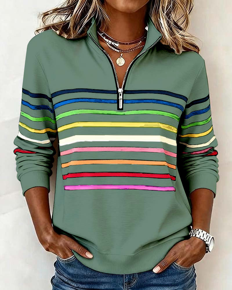 Grace™ - Rainbow Striped Zip Sweatshirt